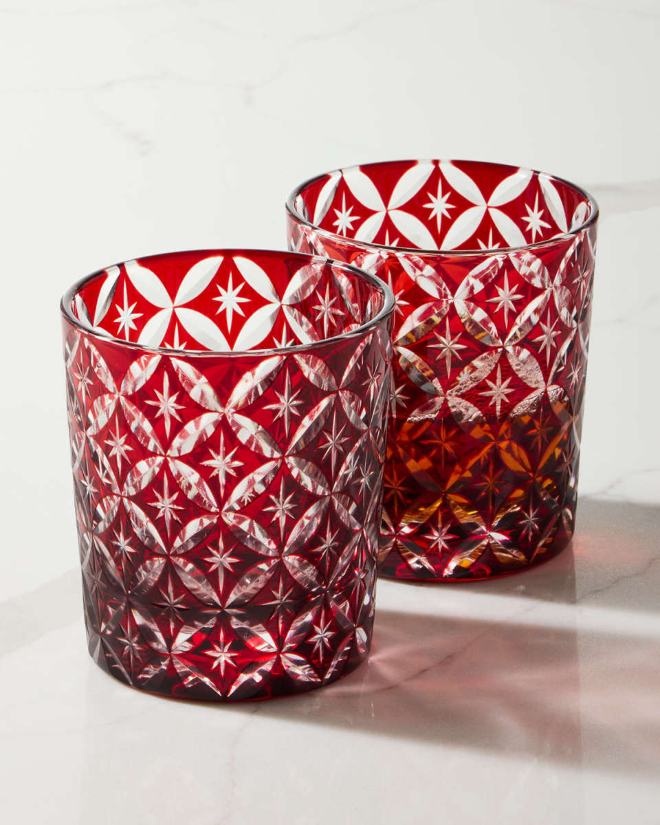 8 oz. Red Cased Glass Tumblers, Set of 2